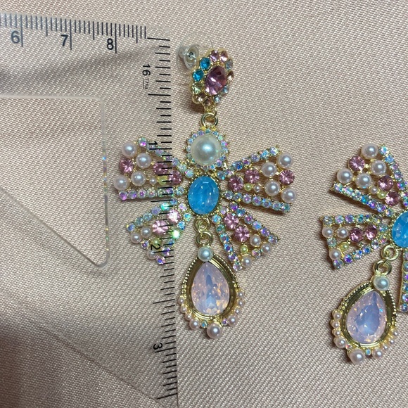 🌟 Pink Rhinestone Bowknot Big Drop Earrings - Picture 12 of 12